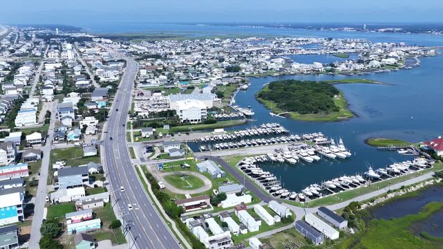 Aerial View of Atlantic Beach NC Oceanfront and Coastal Homes, rentals and business on Crystal coast