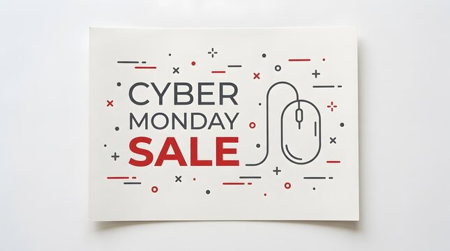 Cyber monday sale promotional graphic with computer mouse and red text
