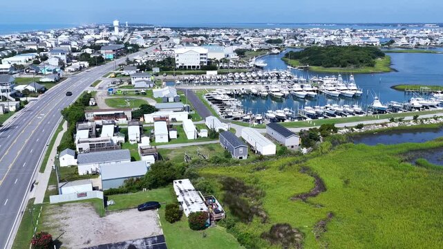 Aerial View of Atlantic Beach NC Oceanfront and Coastal Homes, rentals and business on Crystal coast