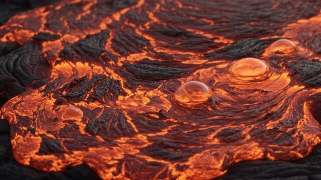 Molten lava flowing from volcanic eruption, glowing hot magma texture background.