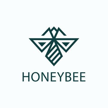 Geometric honeybee logo icon, minimalist bee vector illustration, modern insect line art for branding and corporate identity