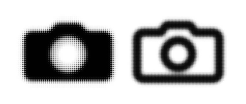 Camera Icon With Dots Halftone Effect Vector Illustration Set