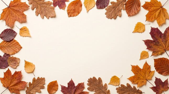Autumn leaves creating a decorative frame with a blank white center space
