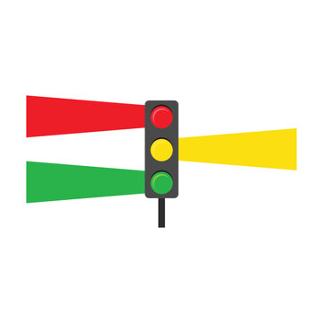 Traffic light with red, yellow and green signals in flat style, road safety illustration isolated on white background.