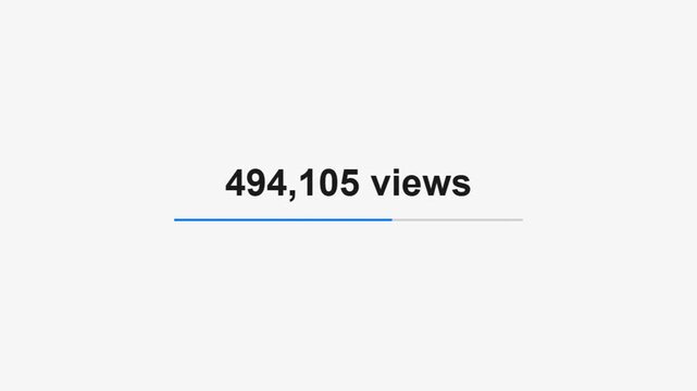 Dynamic Digital View Count Animation with Progress Bar on White Background, Showing Online Engagement and Growth