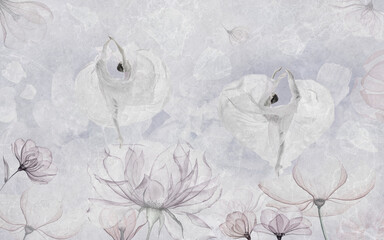 abstract background with watercolor painting balerinas, flowers, mural, watercolor flowers, strokes, wallpaper, sky © ARtfoli