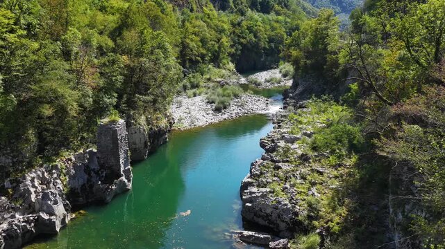 Dam on the Soča River (Isonzo) near Tolmin in Slovenia.
The waters of the Soča River flow between the rocks of the Slovenian mountains.