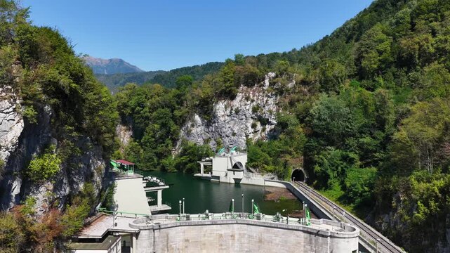 Dam on the Soča River (Isonzo) near Tolmin in Slovenia.
The waters of the Soča River flow between the rocks of the Slovenian mountains.