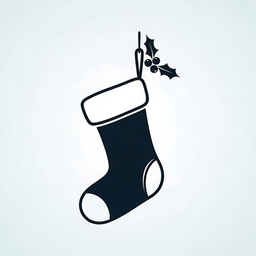 Black christmas stocking with holly decoration hanging on wall