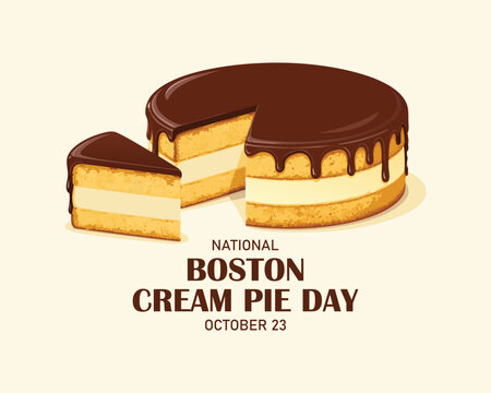 National Boston Cream Pie Day vector. Vanilla sponge cake with chocolate glaze icon vector. Slice of cake with a cream filling drawing. October 23. Important day