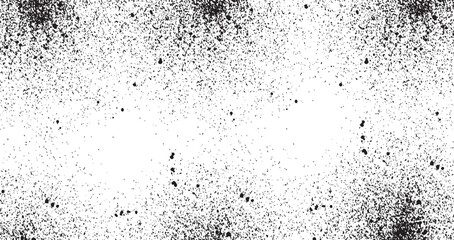 Obraz premium Distressed grunge texture overlay with black spray paint splatters and grainy dust particles on a white background