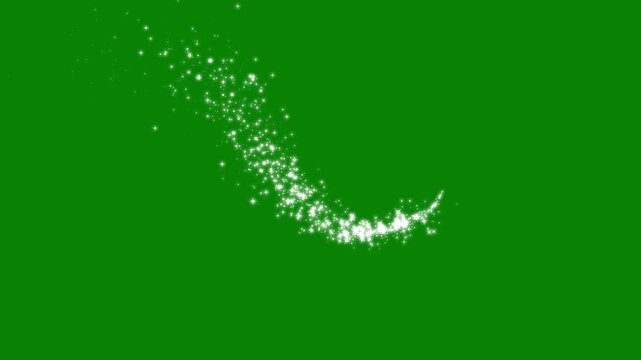 Sparkling star twinkle glitter white cartoon doodle animation, fairy dust wand glitter stars trail transition on green screen.Bright twinkle stars generate a sparkling glitter wave,4k video