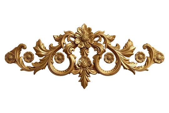 Symmetrical gold floral ornament with baroque scrollwork