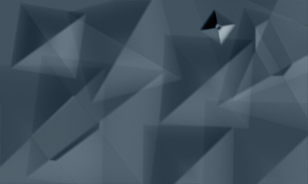 Crumpled paper abstract geometric background with overlapping triangular shapes and soft shadows in shades of dark blue