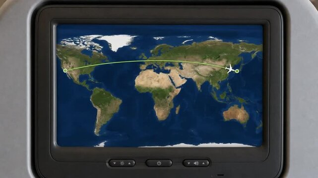 An airplane screen that shows you the route.