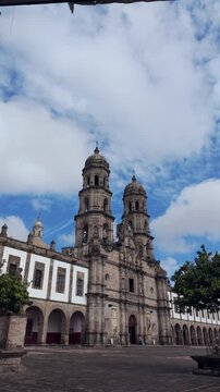 Entering through the south doorway of the atrium of the Basilica of Zapopan&mdash;a Franciscan Marian sanctuary in Jalisco dedicated to the Virgin of Zapopan&mdash;a famous tourist destination in Mexico.