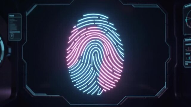 Digital Fingerprint Scanning with Biometric Security Interface on Futuristic Screen