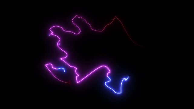 Azerbaijan map outline with glowing neon light effect animation on a dark black background