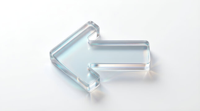 3D glass arrow icon pointing left with prism refraction on white background