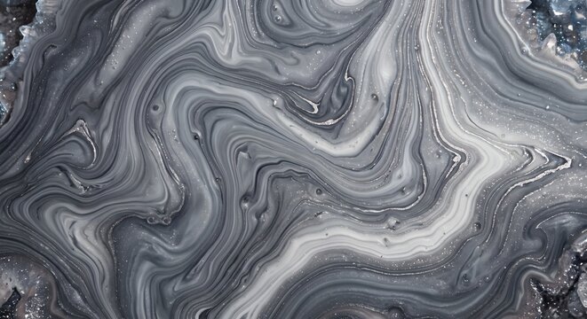 Monochromatic Grey Black and White Liquid Marble Fluid Acrylic Swirl Texture Abstract Background