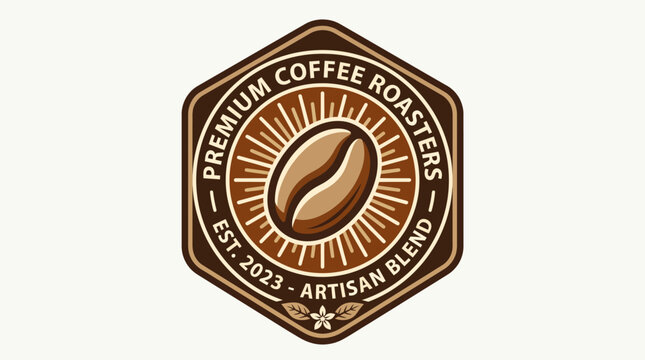 A sleek logo for a premium coffee roaster brand, highlighting a coffee bean and artisan process, reflecting the quality and passion behind exceptional coffee since 2023.