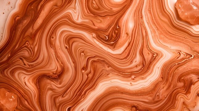 Deep Terracotta Coral Copper Liquid Swirl Fluid Marble Wavy Texture Abstract Background