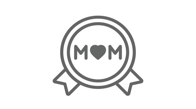 Gray ribbon badge displaying the text mom with a heart symbol for mothers day celebration