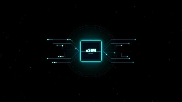 eSIM Quantum Microchip and Digital Network Circuit Background - Motion Graphic