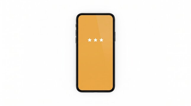 A smartphone displays a warm yellow screen with three white stars. It represents a gentle progress tracker or wellness rating. Ideal for health app promotion or digital mindfulness content.