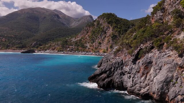 Aerial View of Rocky Coast and Limnionas Beach in Evia, Greece