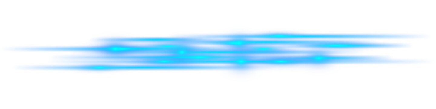 Blue glowing motion blur light streaks and neon beam rays creating a futuristic abstract speed effect isolated on transparent background