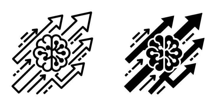 Brain Growth and Progress Icons, Intelligence Development, Forward Momentum, Business Strategy, Innovation Concept