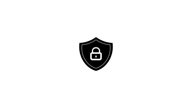 Digital security shield animation with growing padlock icon on white background