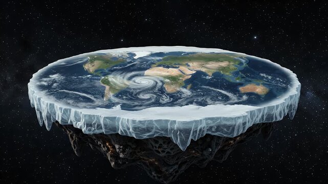 Flat earth conceptual model floating in deep space