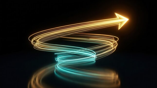 A spiral design showing a feedback loop system moving from cool teal to warm gold for continuous improvement.