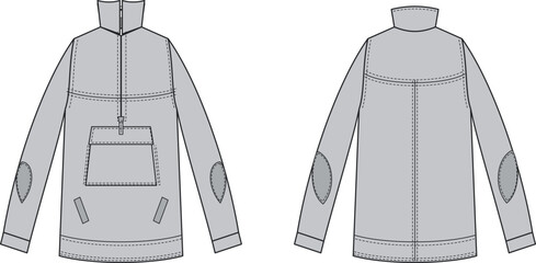 Men's half zip pullover anorak jacket technical fashion flat sketch template front and back viewsMen's half zip pullover anorak jacket technical fashion flat sketch template front and back views © MstMukchina