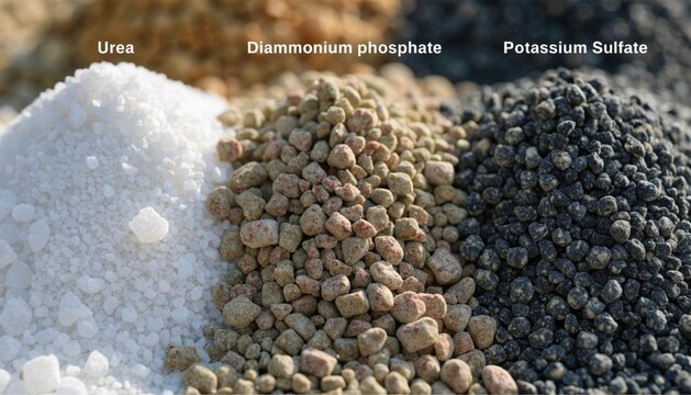 close up fertilizer for growth plants. Urea fertilizer ,Diammonium phosphate and Potassium Sulfate use for agriculture.