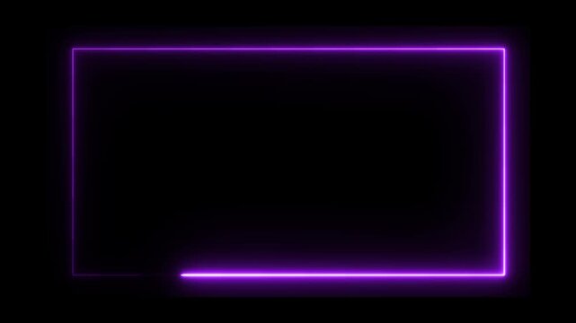Purple neon frame glowing along rectangular border on black background 4k animation