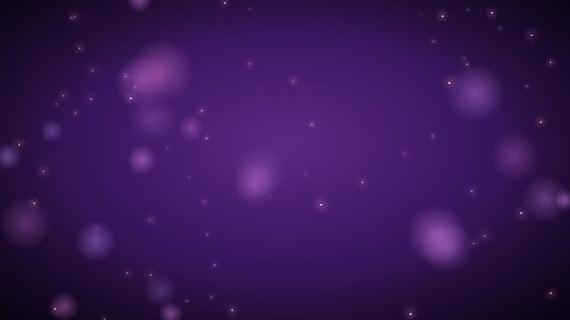 Loopable CGI animation of sparkling particles and bokeh lights floating against purple background