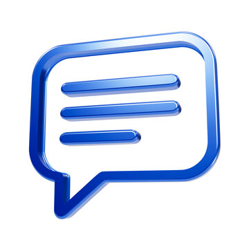 Blue speech bubble 3d with text lines symbolizing dialogue and messaging chat communication message