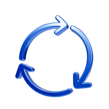 Circular refresh sync with three curved arrows chasing each other in a continuous loop blue reload cycle