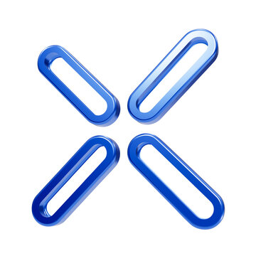 Four slanted capsule shapes arranged in a cross formation in glossy blue 3d render capsules pills oblong