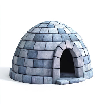 Stone igloo hut with rounded arch doorway isolated on white background hut model ice house dome shelter winter dwelling primitive architecture
