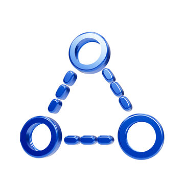 Structured triangular node diagram with blue glossy rings and connected dot line segments triangle nodes