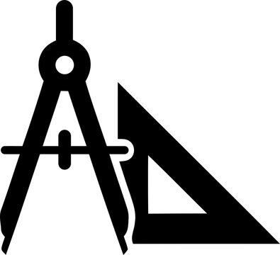 Geometric Compass and Triangle Ruler Tool for Technical Drawing and Architectural Design Isolated on transparent background