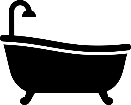 Clawfoot bathtub with showerhead in a minimalist silhouette style isolated on transparent background