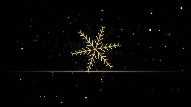Golden snowflake animation on black background, with floating glitter, particles for luxury, christmas and winter, holiday motion