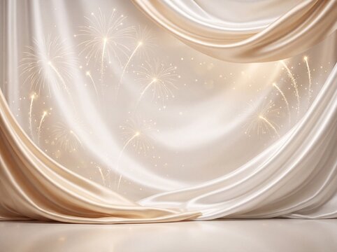 Golden draped fabric with sparkling fireworks celebratory backdrop