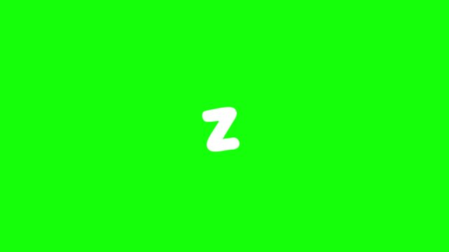 White stylized z letters signifying sleep, rest, or snoring on a bright green screen for easy compositing