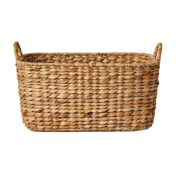 Woven wicker storage basket isolated on transparent background for home organization
